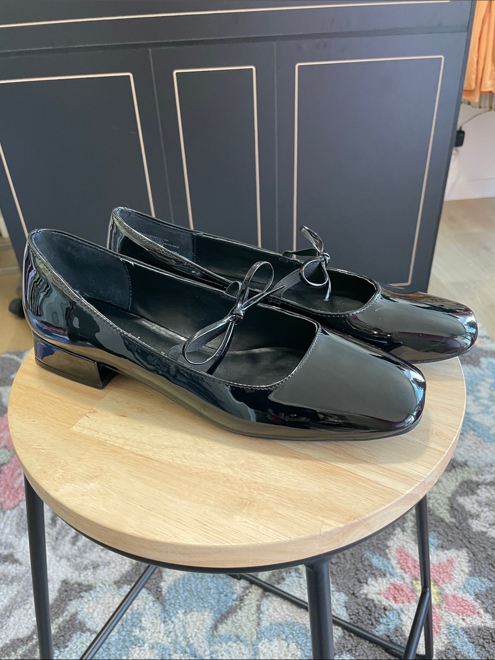 Madden Girl Black Patent Mary Jane Flats with Bow Accent